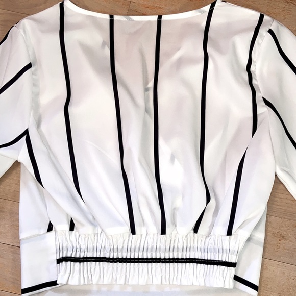 Striped Faux Wrap Cropped Blouse - Picture 5 of 6